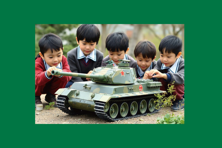 戦車を囲む子どもたち
